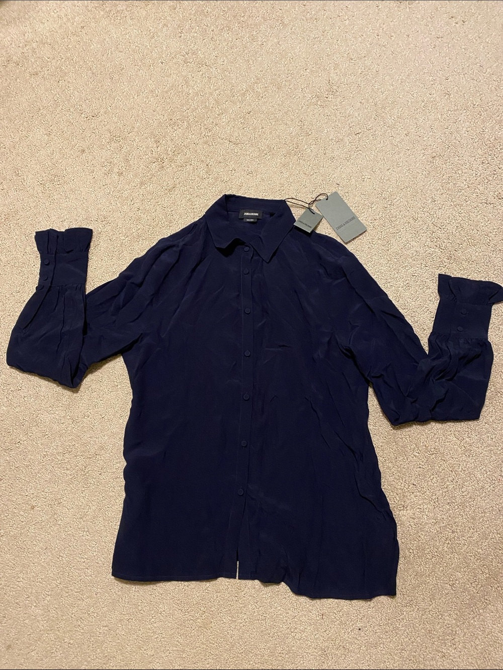 Zadig & Voltaire Thely Soft Button Up Shirt in Dark Navy Blue